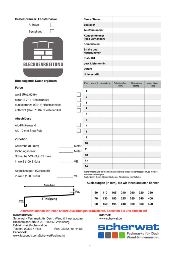 Scherwat Bestellformular Fensterbänke Vorschau